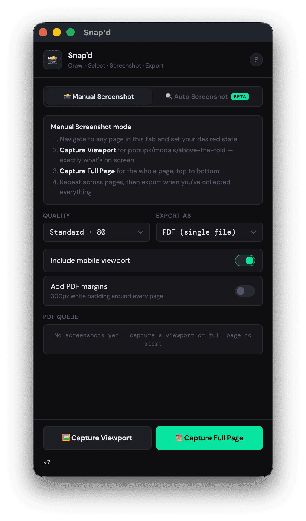 Snap'd Chrome extension panel