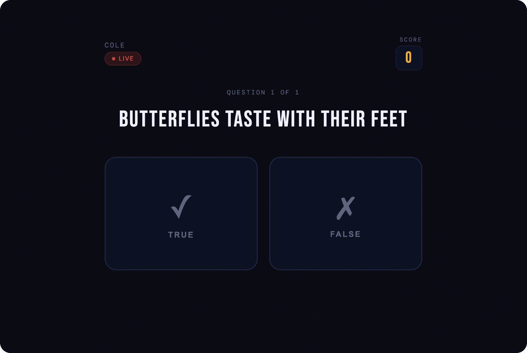 True or false question on a player's screen