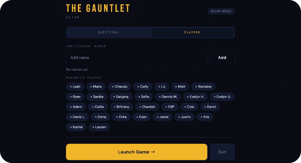 Moderator player roster setup